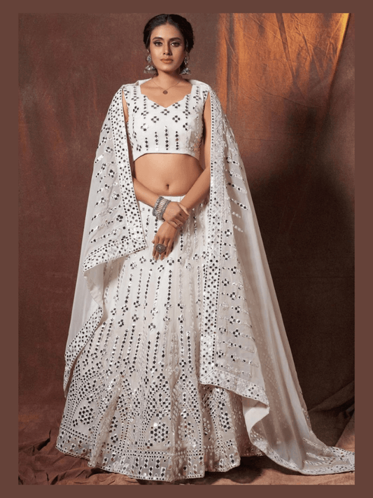 White Gota Patti Worked Georgette Wedding Wear Lehenga Choli Lehenga Choli