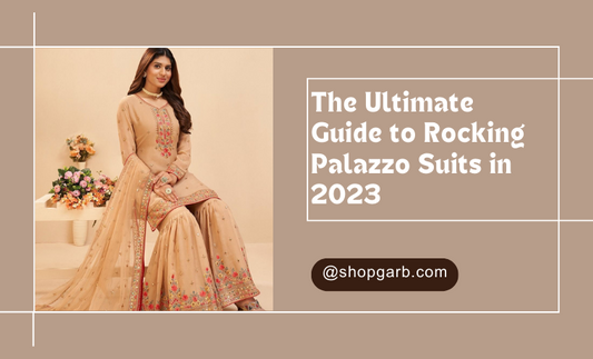 a stylish Palazzo suit with a embroidered top and solid-colored palazzo pants, perfect for any occasion in 2023. Shop the latest collection at ShopGarb.com
