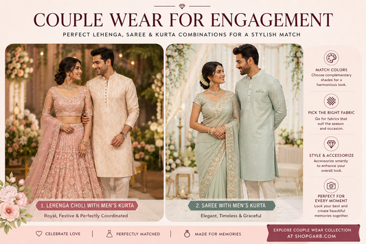 Couple Wear for Engagement: Perfect Lehenga, Saree & Kurta Combinations for a Stylish Match