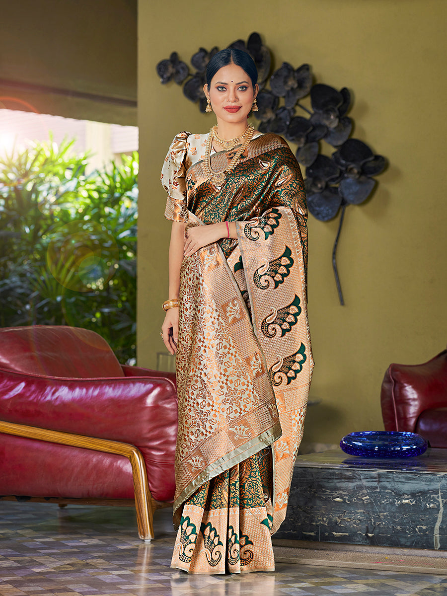 Bottle Green Banarasi Silk Woven Wedding Saree