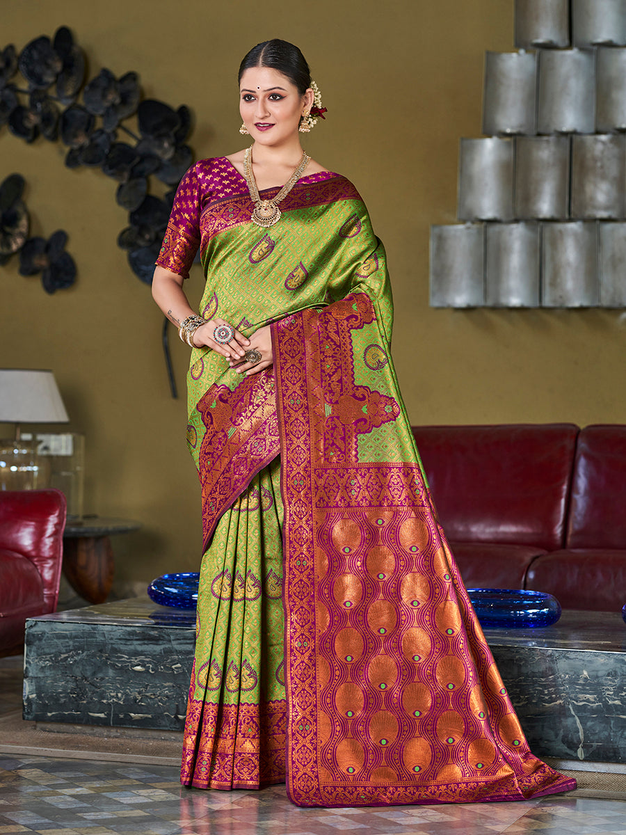 Green & Purple Banarasi Silk Zari Woven Wedding Saree