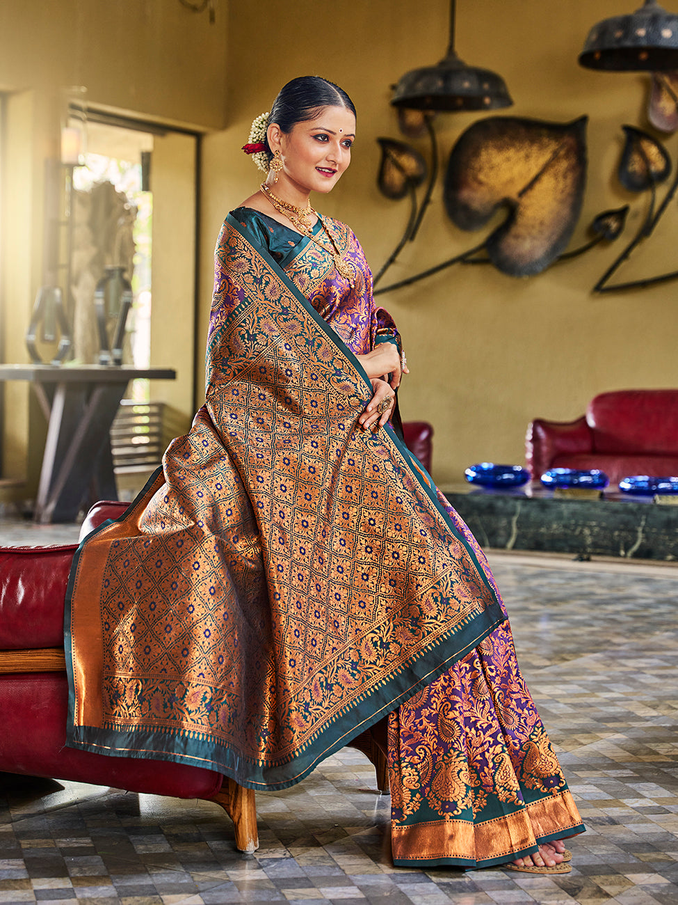 Teal Blue Banarasi Silk Zari Woven Wedding Traditional Saree