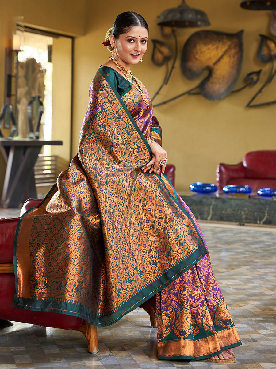 Teal Blue Banarasi Silk Zari Woven Wedding Traditional Saree