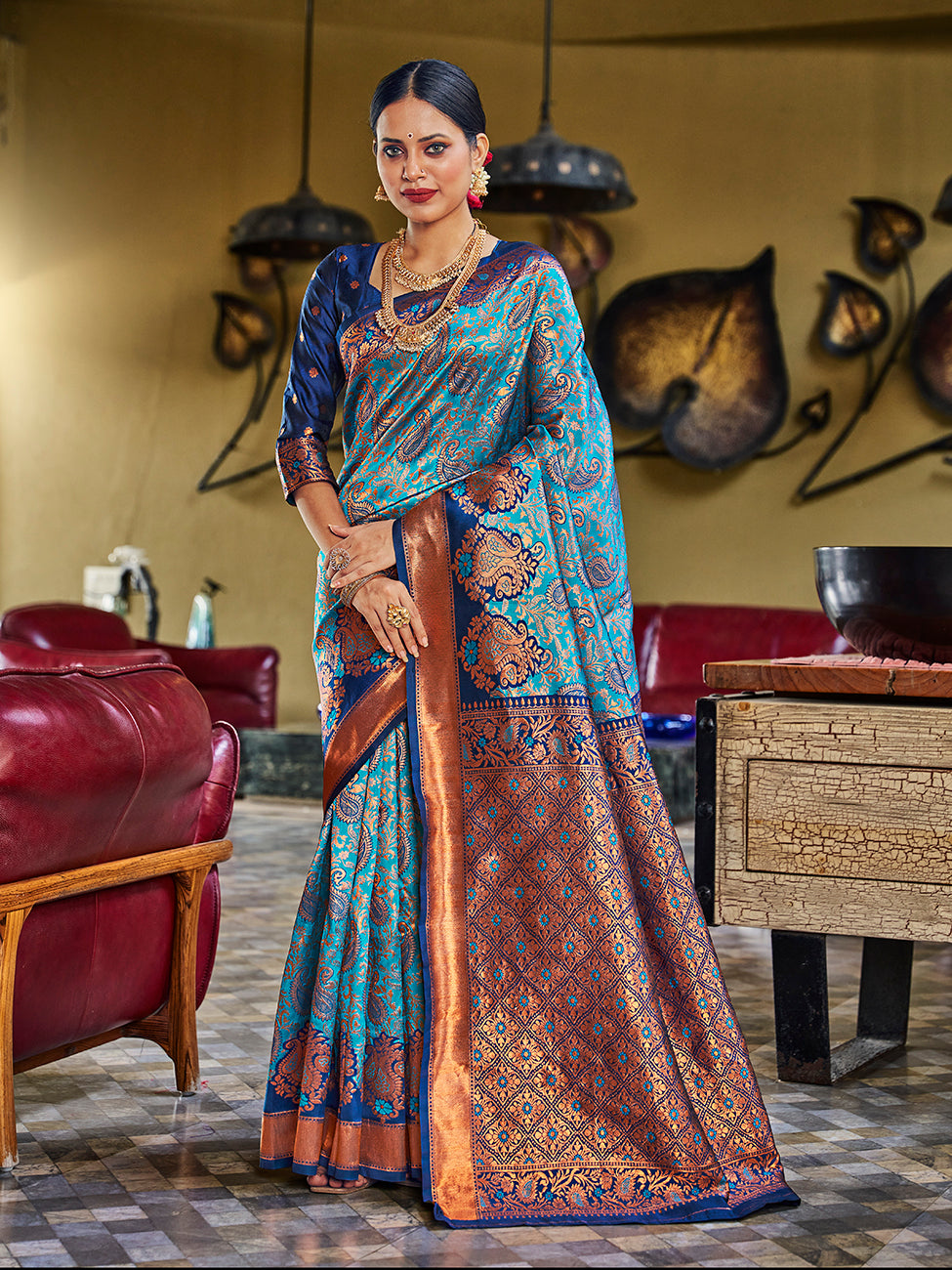 Light Blue Banarasi Silk Zari Woven Wedding Traditional Saree