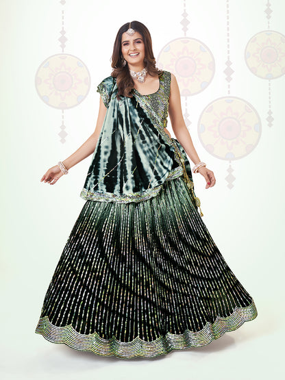 Black & Green Navratri Special Chinon Silk Lehenga Choli