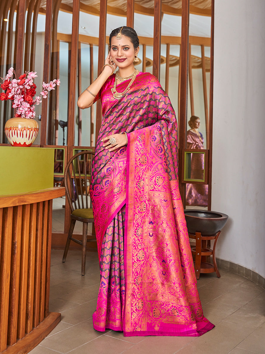 Classic Pink Zari Woven Wedding Banarasi Silk Saree
