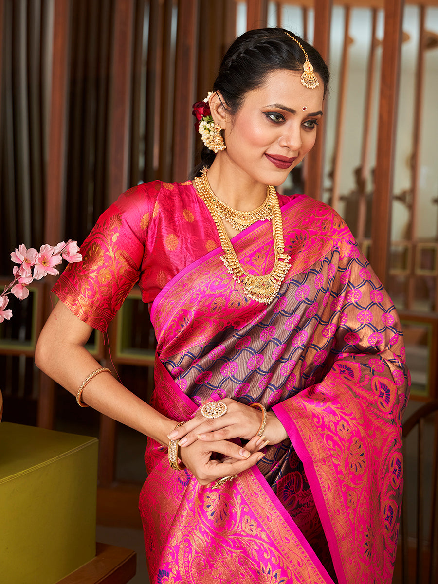 Classic Pink Zari Woven Wedding Banarasi Silk Saree