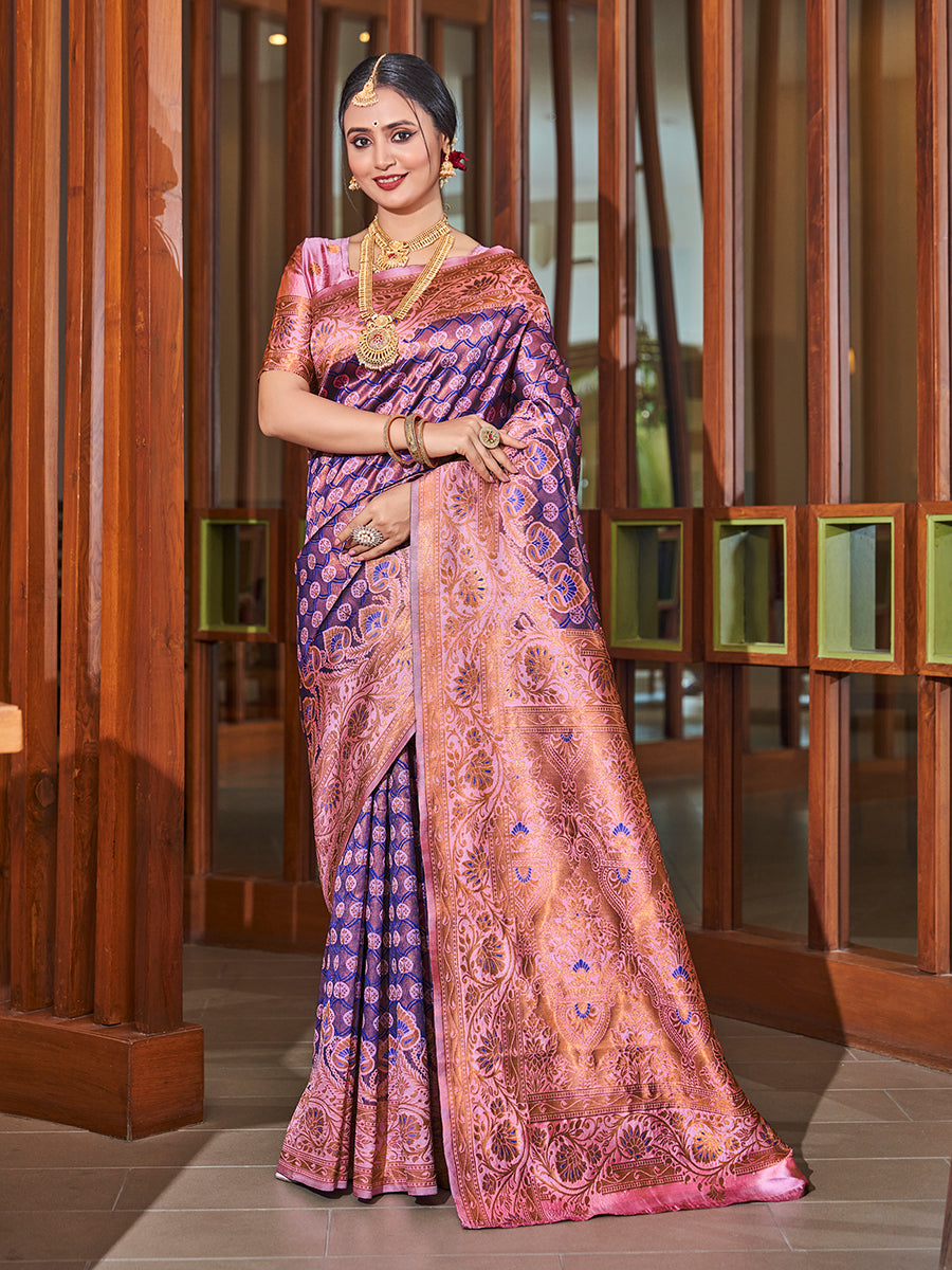Purple Zari Woven Wedding Banarasi Silk Saree