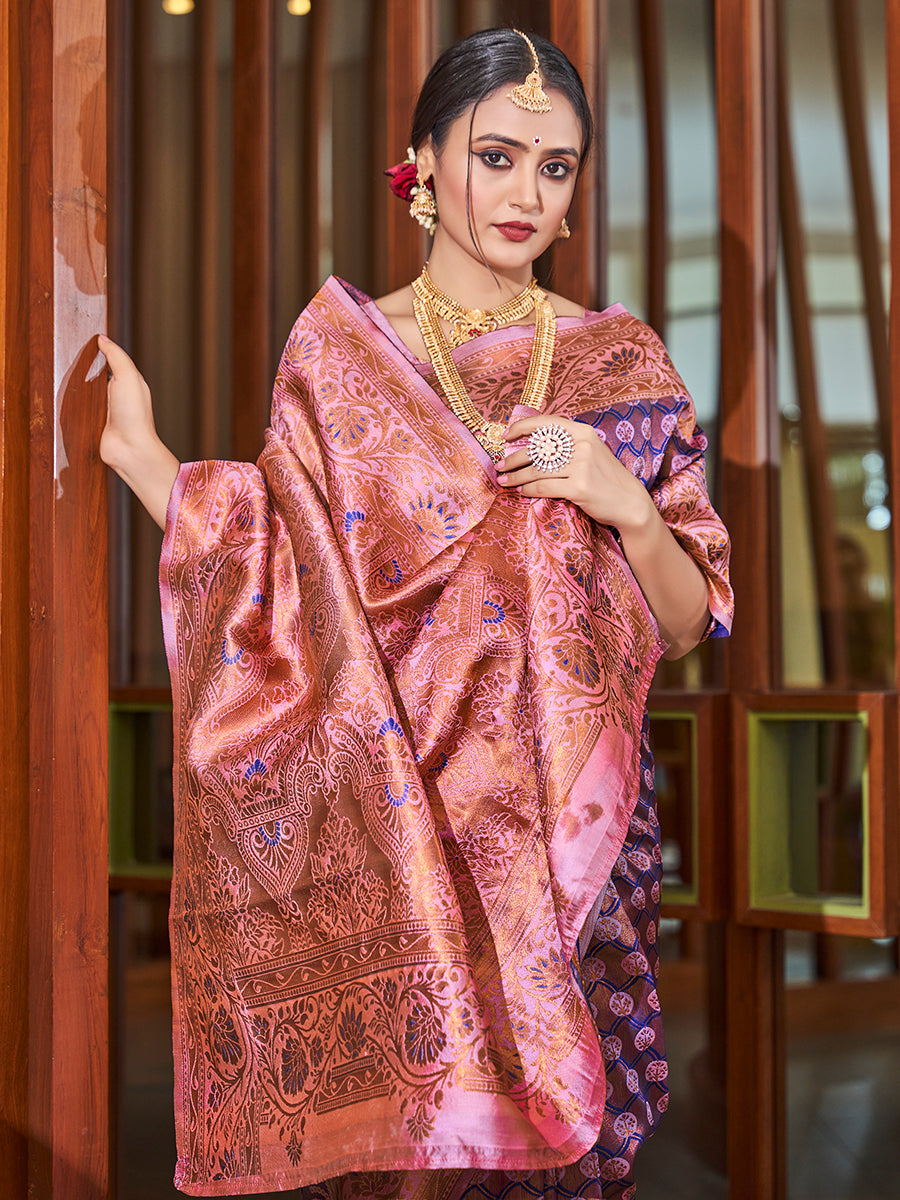 Purple Zari Woven Wedding Banarasi Silk Saree