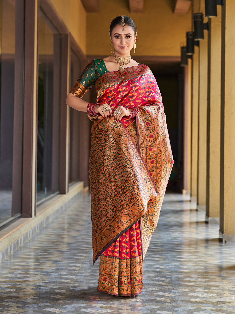 Maroon & Green Gold Zari Woven Wedding Banarasi Silk Saree