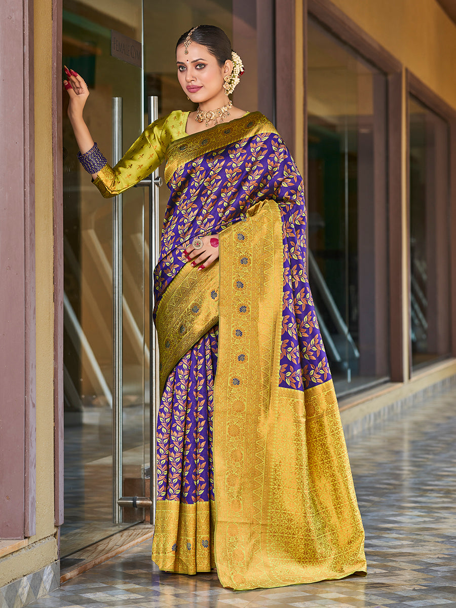 Royal Blue & Yellow Gold Zari Woven Wedding Banarasi Silk Saree