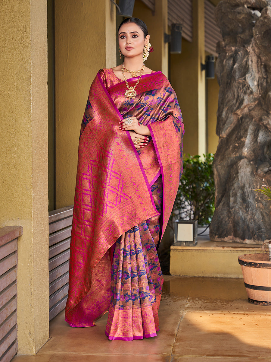 Purple Violet Zari Weaving Wedding Banarasi Silk Saree