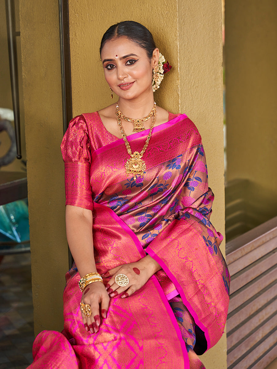 Purple Violet Zari Weaving Wedding Banarasi Silk Saree