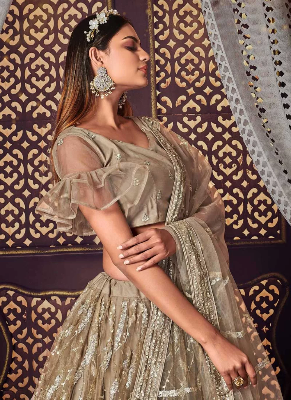 Ash Grey color Lehenga choli with sequence work