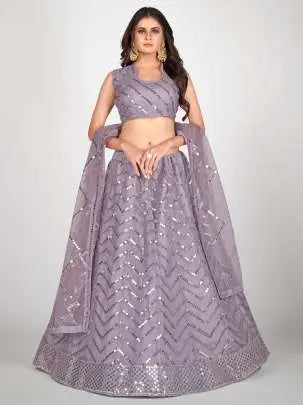Designer Mauve Embroidered Sangeet Special Lehenga Blouse With Dupatta