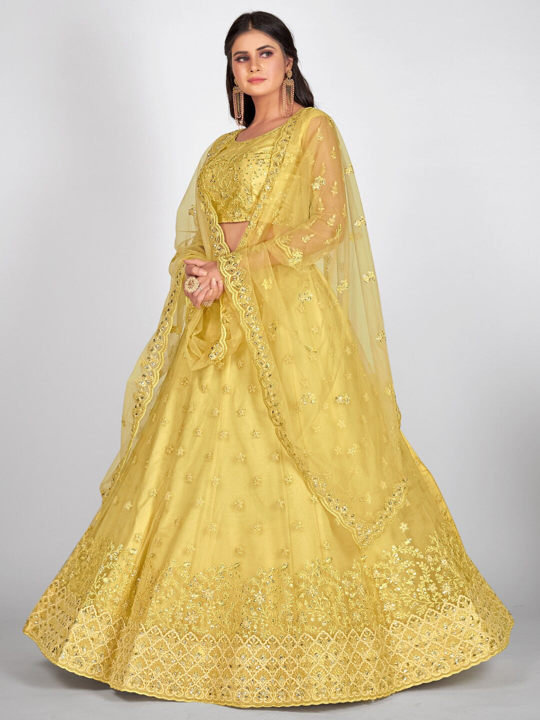Yellow Embellished Semi-Stitched Lehenga Choli With Dupatta