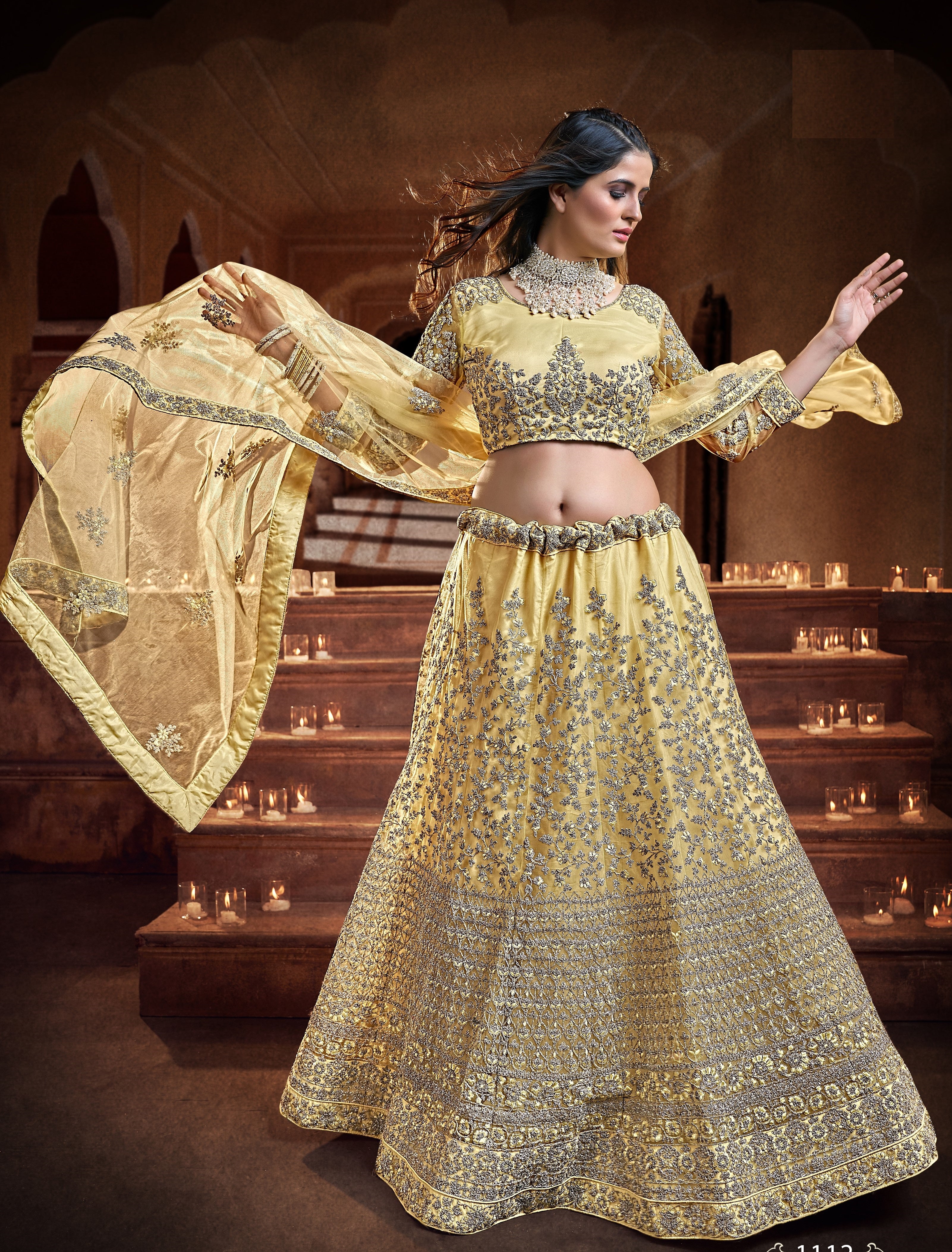 New Latest Yellow Embroidered Sangeet Special Lehenga and Blouse With Dupatta