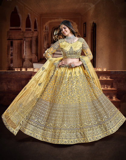 New Latest Yellow Embroidered Sangeet Special Lehenga and Blouse With Dupatta