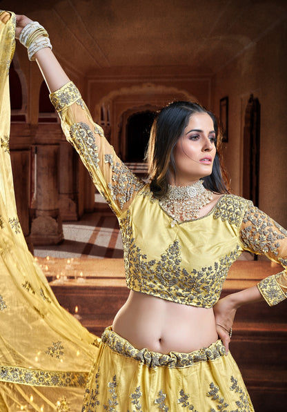 New Latest Yellow Embroidered Sangeet Special Lehenga and Blouse With Dupatta
