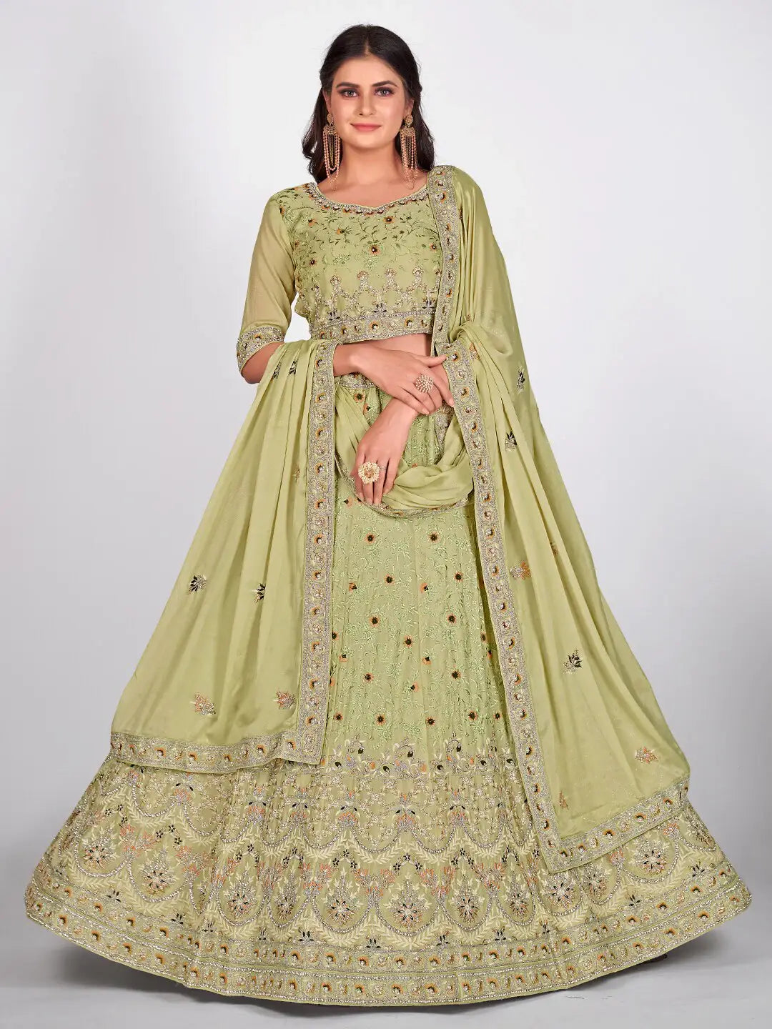 Yellow and Golden Embroidered Sangeet Special Lehenga and Blouse With Dupatta