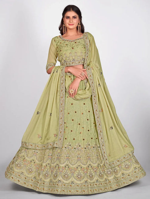 Yellow and Golden Embroidered Sangeet Special Lehenga and Blouse With Dupatta