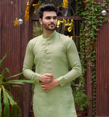 Bansari Mishri Pista Green Couple set Saree with Kurta