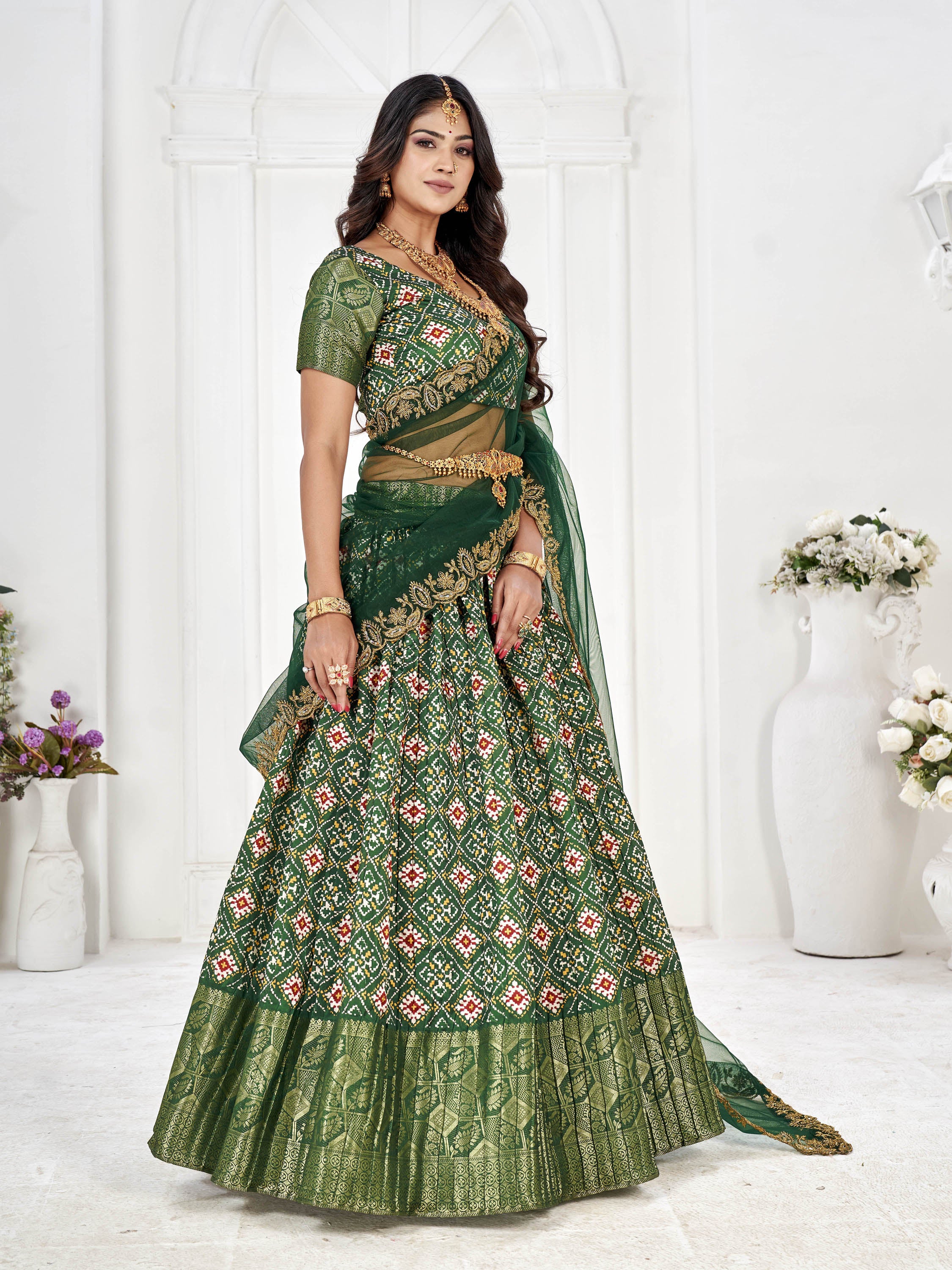 Green Pure South Indian Half Saree Style Lehenga Choli