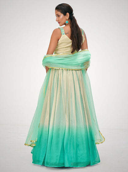 Blue & Cream Embellished Semi-Stitched Lehenga Choli With Dupatta
