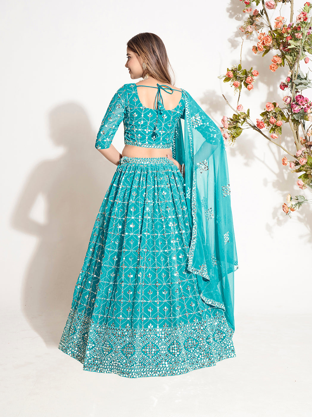 Light Blue Georgette Embroidered Wedding Lehenga Choli