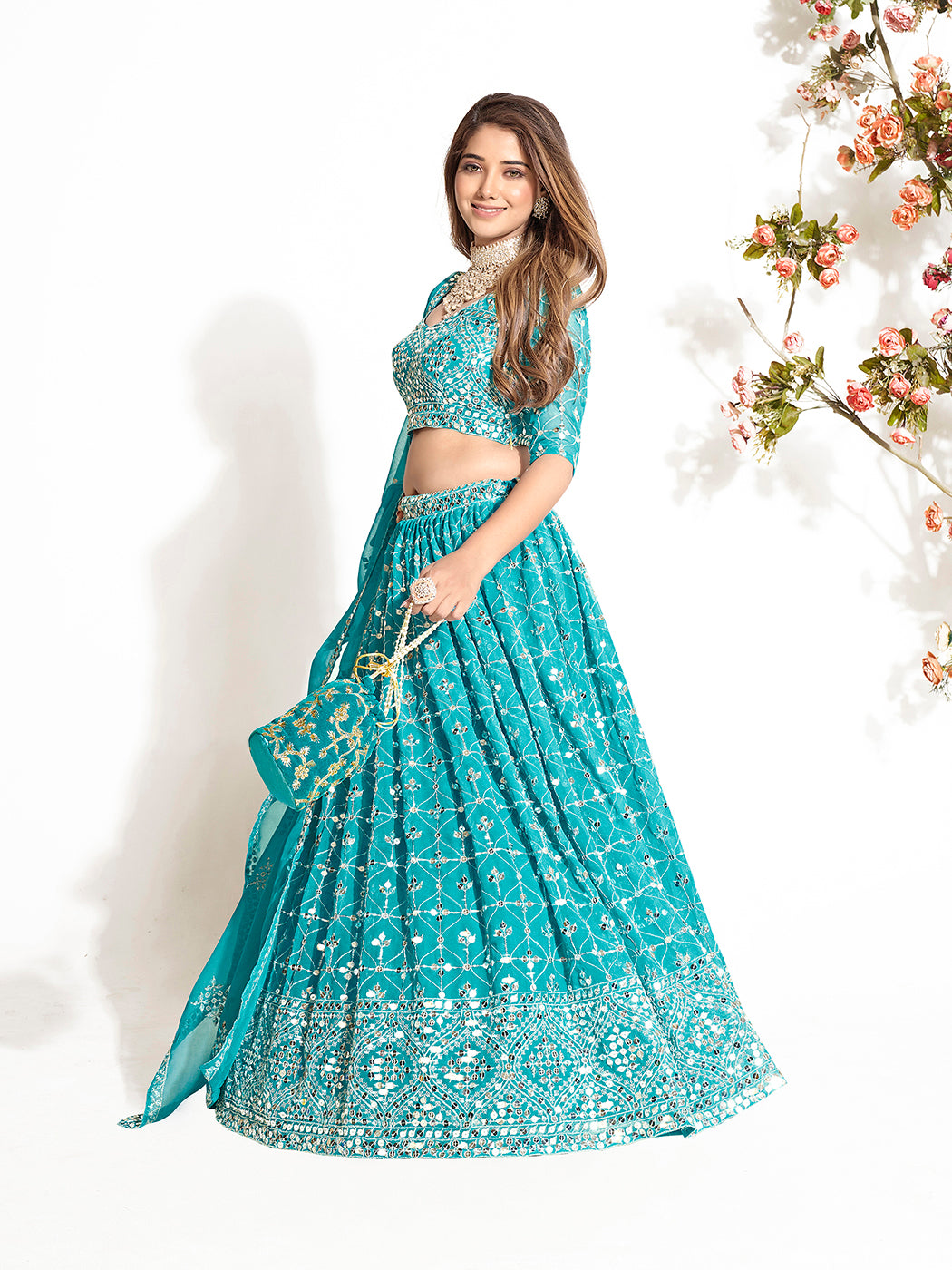 Light Blue Georgette Embroidered Wedding Lehenga Choli