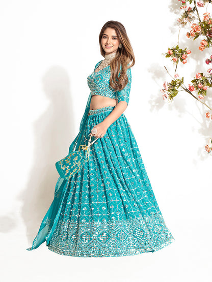 Light Blue Georgette Embroidered Wedding Lehenga Choli