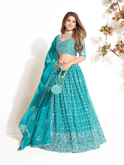 Light Blue Georgette Embroidered Wedding Lehenga Choli