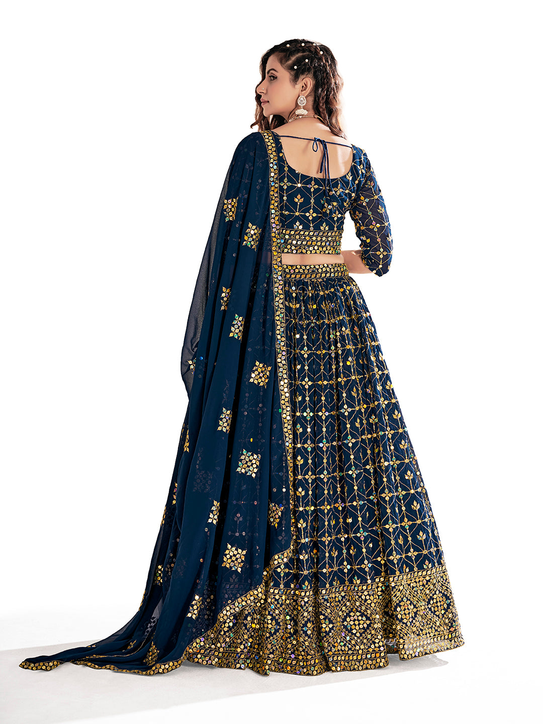 Navy Blue Georgette Embroidered Wedding Lehenga Choli