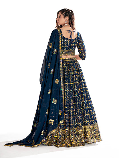 Navy Blue Georgette Embroidered Wedding Lehenga Choli