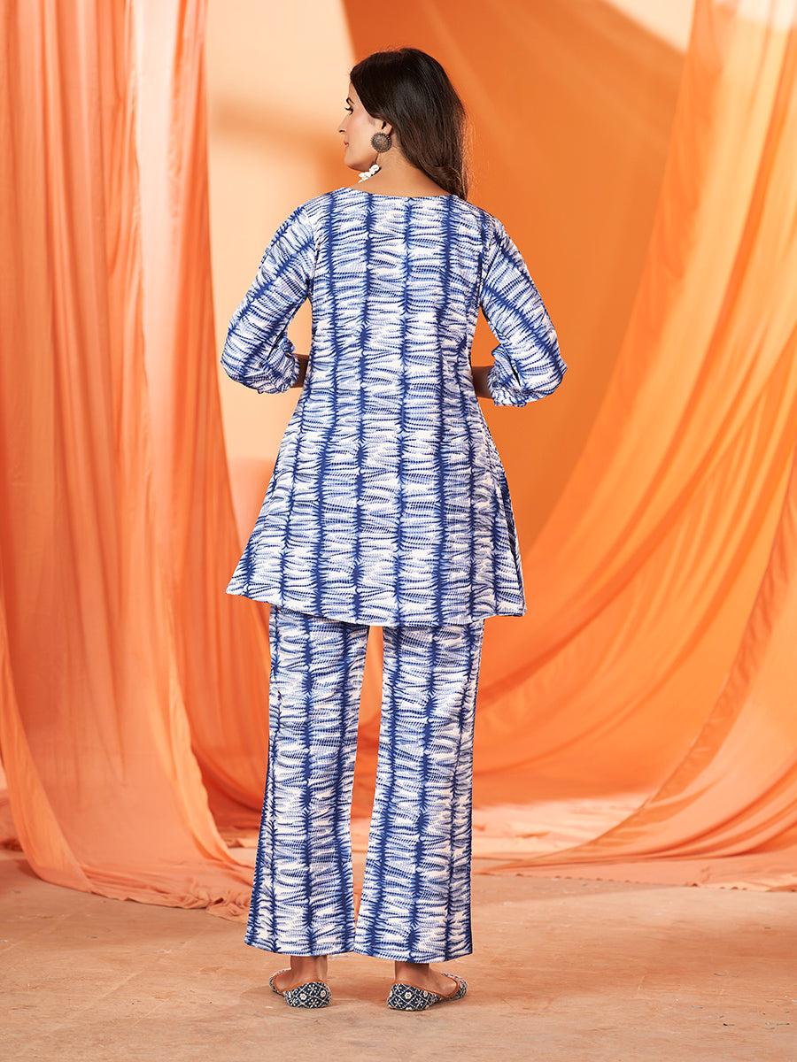 Blue Viscose Rayon Printed Casual Co-Ords Set
