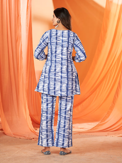 Blue Viscose Rayon Printed Casual Co-Ords Set
