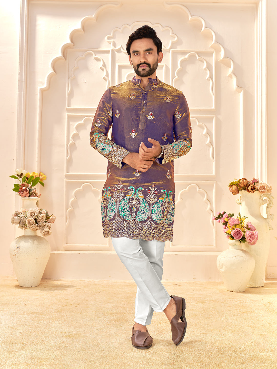 Purple Colour Fendi Silk  Sequins And Embroidery Lehenga And Kurta  Couple Set