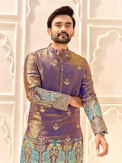 Purple Colour Fendi Silk  Sequins And Embroidery Lehenga And Kurta  Couple Set