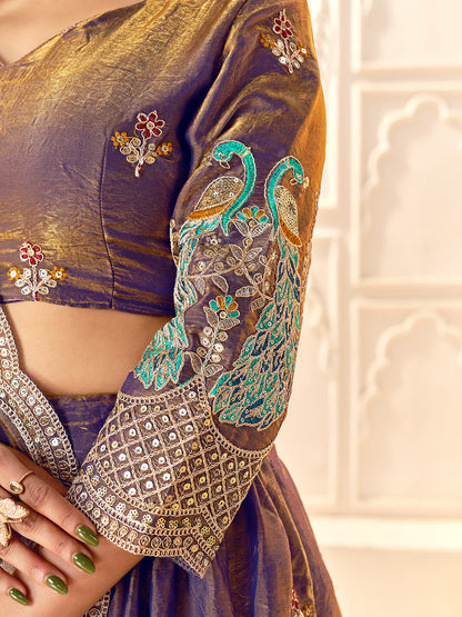 Purple Colour Fendi Silk  Sequins And Embroidery Lehenga And Kurta  Couple Set