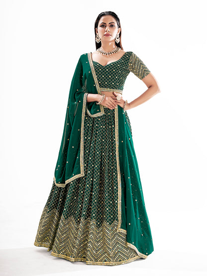 Green Embroidered Semi-Stitch Wedding Lehenga Choli