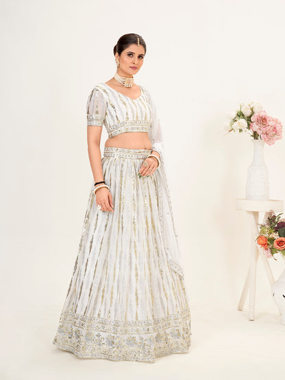 White Georgette Embroidered Wedding Lehenga Choli
