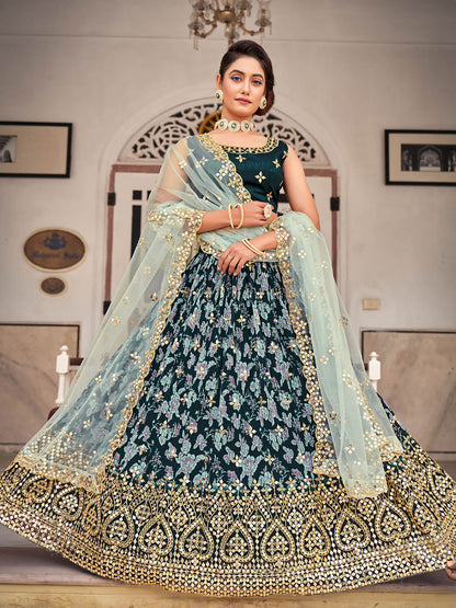 Blue Designer Georgette Embroidered Lehenga Choli