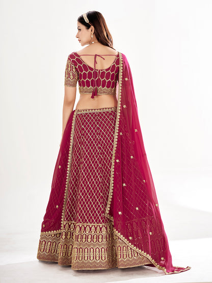 Magenta Embroidered Wedding Semi-Stitch Lehenga Choli