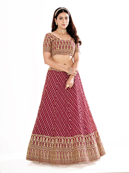 Magenta Embroidered Wedding Semi-Stitch Lehenga Choli