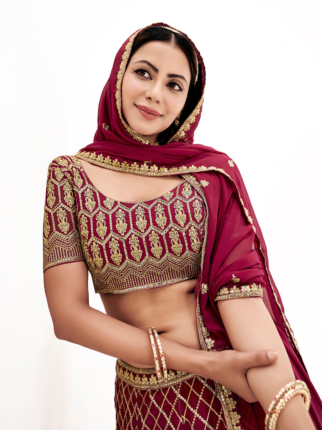 Magenta Embroidered Wedding Semi-Stitch Lehenga Choli