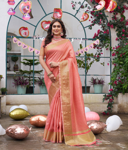 Sumitra Pink Silk Couple Wear Saree with Kurta