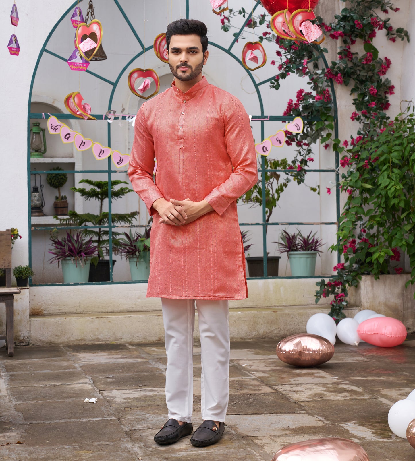 Sumitra Pink Silk Couple Wear Saree with Kurta