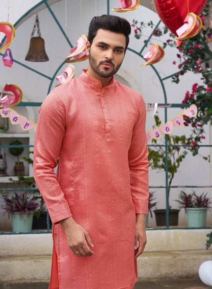 Sumitra Pink Silk Couple Wear Saree with Kurta