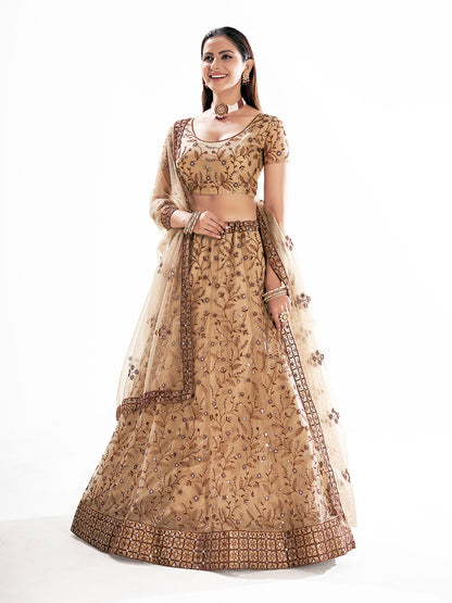 Beige Embroidered Wedding Semi-Stitch Lehenga Choli