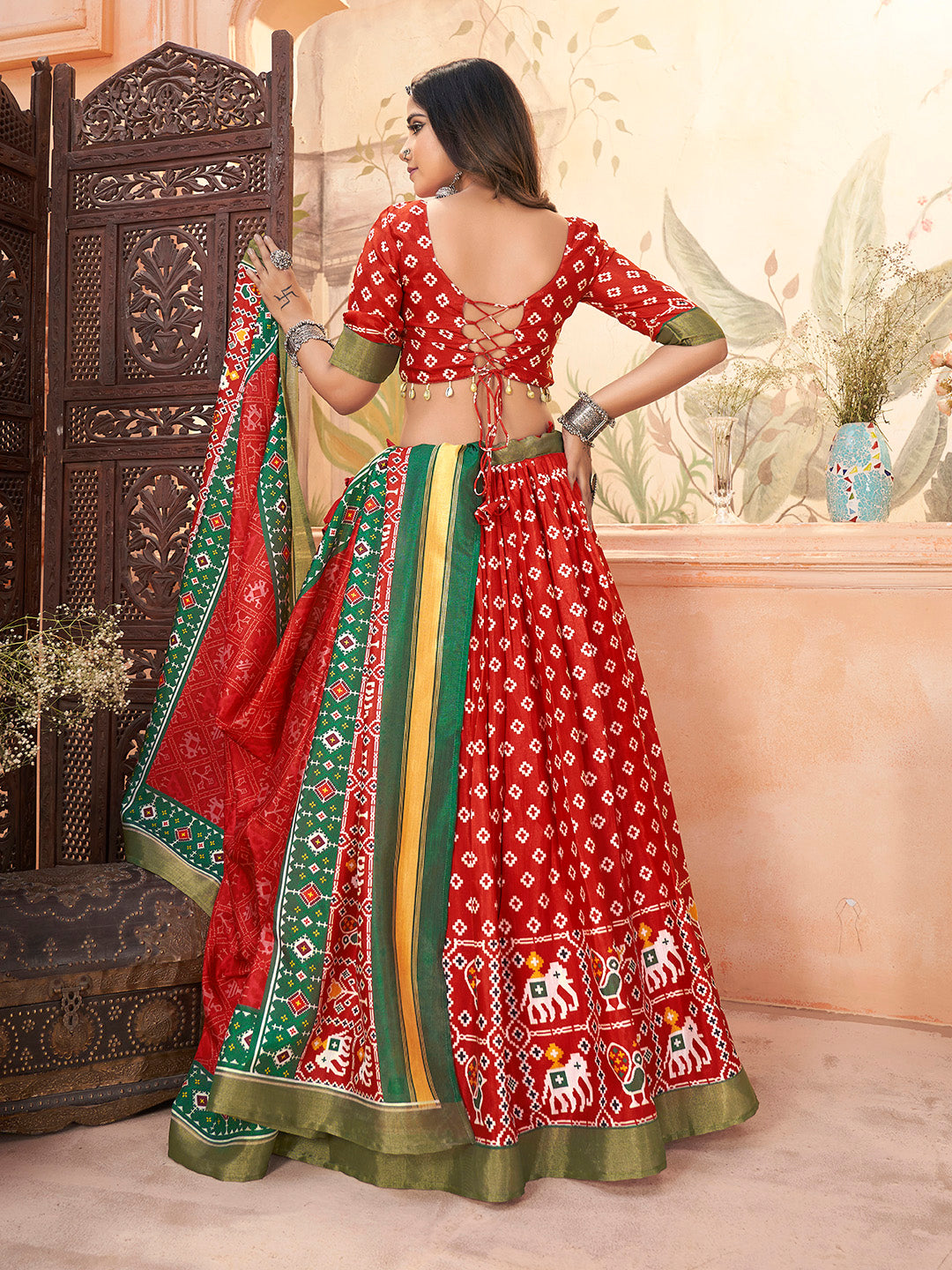 Red Color Navratri special Patola Style chaniya choli